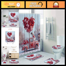 Romantic Valentine's Shower Curtain, Watercolor Red Hearts Gnomes, 71x71" Set