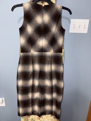 Prada, Abito vintage Prada marrone/beige/crema a quadri tweed lana senza maniche EU 38 zip