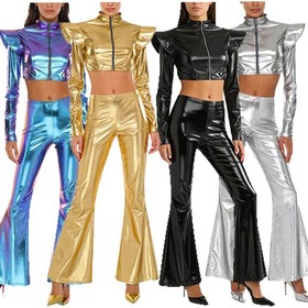 Women Outfit Disco Costume Holographic Set Autumn Party Corset Halloween Punk
