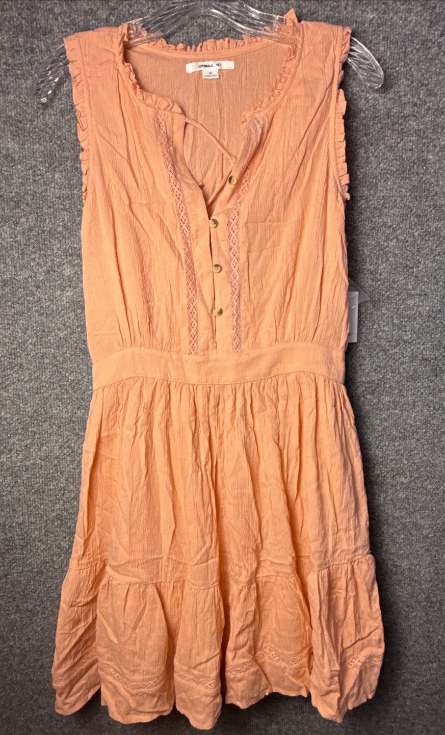 O’Neill Medium Eddie Solid Orange Dress Ruffle Sl… - image 1