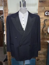 Hart Schaffner Marx 1940s Double Breasted Tuxedo Jacket Herringbone Grosgrain 44