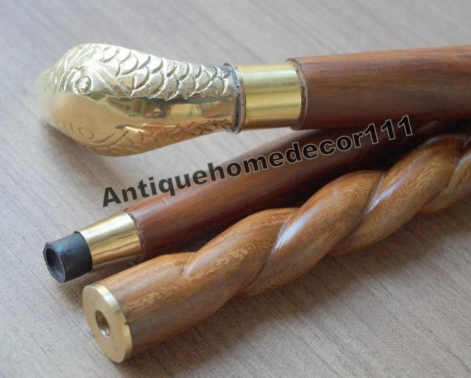 Antique Solid Brass Snake Head Handle Designer Wo… - image 2