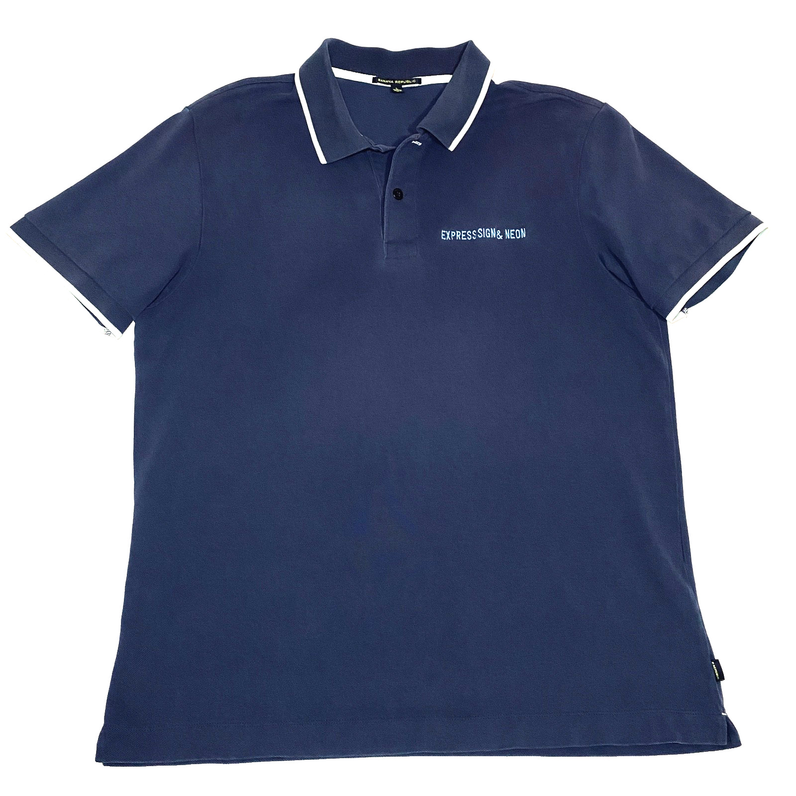 Vtg Polo Shirt Large 100% Pique Cotton Y2K Faded Blue Branded Logo Sporty Top  m