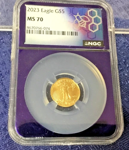 2023 Gold Eagle G$5 NGC MS70 Purple Trader Beehive Core 5 Dollar 1/10th oz