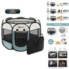 Siedihit Dog Cat Playpen Portable Pop Up Grey Small with Carrying Case