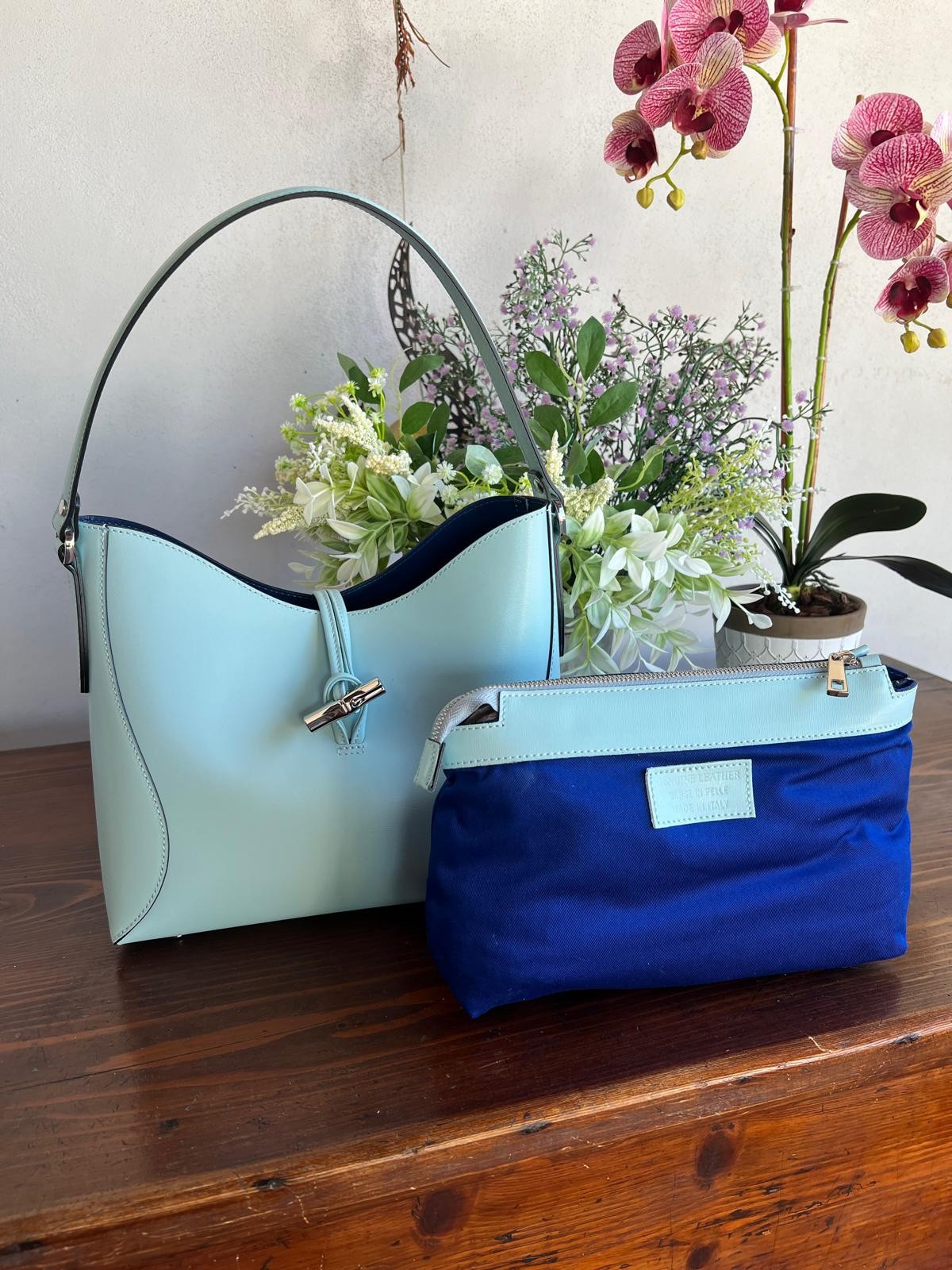 Borsa Aurelina donna ragazza celeste con pochette Vera Pelle foto 2