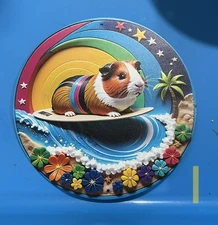 NEW Round Metal Signs Look 3D Guinea Pig Print Rainbow Surf Flower Painting Sunc