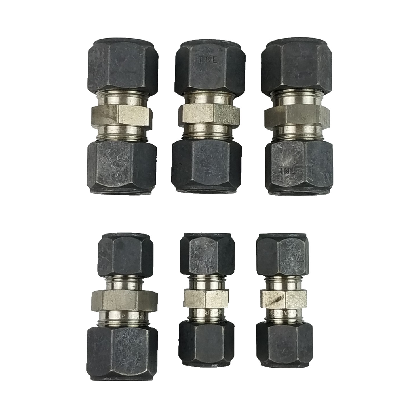 Lot (6) Parker 316 SS 3/4" 1/2" Straight Connector Tube Fittings Nuts Ferrules