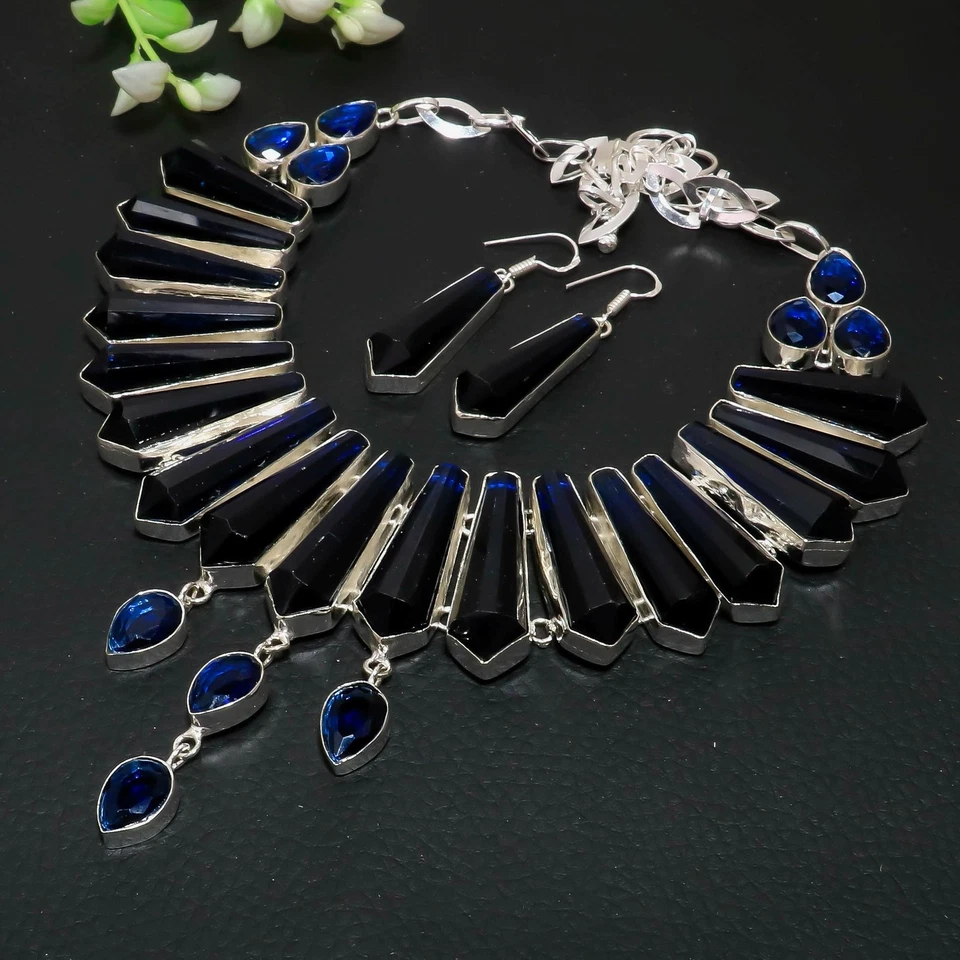 Iolite Gemstone Handmade 925 Sterling Silver Jewelry Necklace+Earrings VJ 721 - Image 3 of 4