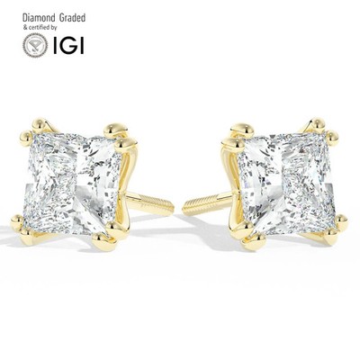 Princess Solitär Labgrown Diamant Ohrstecker 18k Gelbgold 4 Kt D VS1