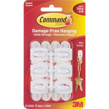 Command Mini Hooks White 6 Hooks & 8 Strips 1.20 per strip