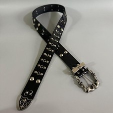 Y2K Men's Chrome Hearts Style Leather Belt Unisex Cracked Silver Buckle 42 in