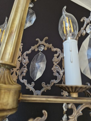 Antique Vintage Brass & Crystals French Chandelier Ceiling Lamp Light 3 Lamps - Picture 7 of 17