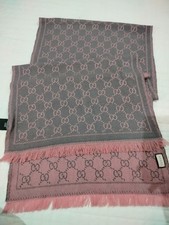 Gucci Scarf Shawl Stole wrap GG Jacquard wool 100  made in Italy Pink gray