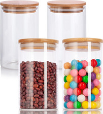 4 Pack 16 Oz Clear Glass Storage Home Jar with Wooden Bamboo Lid