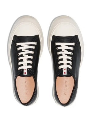 Marni Black White Leather Lace-Up Casual Sneakers Round Toe
