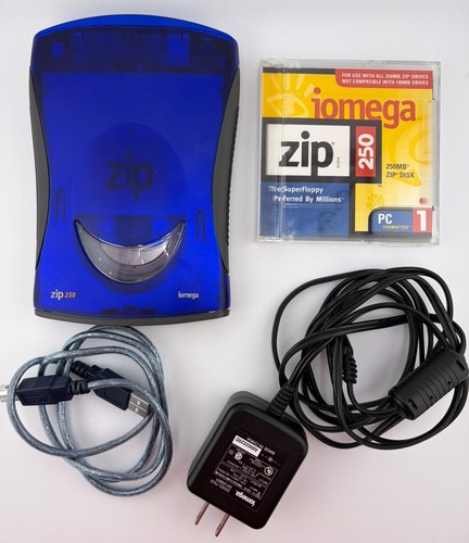 Iomega ZIP 250 External USB Drive With USB, Power Adapter & Disk Tested Working!