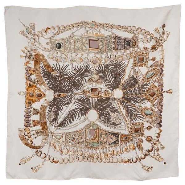 73287 authentischer HERMES cremefarbener Seidenschal TERRES PRECIEUSES 90 Twill