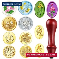 7Pcs Flower Wax Seal Stamp Head with Wooden Handle Envelopes Sealing Wax Stamp S