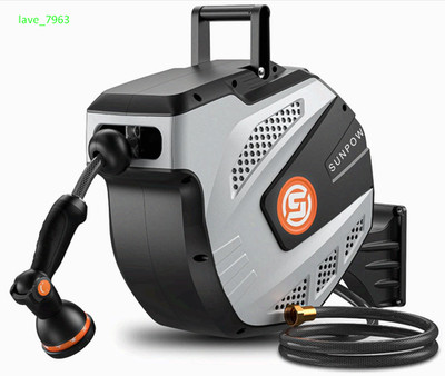50ft Retractable Hose Reel, Wall Mount,Auto Rewind,10-Pattern Nozzle,180° Swivel