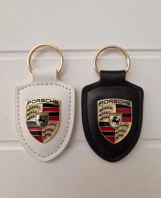 Porsche Leather Crest Car Keyring Keychain Black x1 & White x1