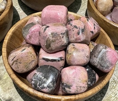 Chunky high grade Rhodonite Tumble Stones   Pink Black Crystal Emotional Heal