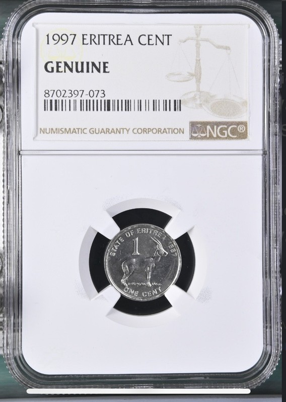 1997 Eritrea Cent Coin Red-Fronted Gazelle African Wildlife NGC Brown Label