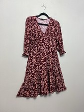 QED London Floral Burgundy V Neck Soft Touch Half Sleeve Dress UK 12