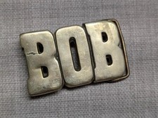 vintage 1970s belt buckle BOB western SOLID BRASS cowboy trucker NAMED