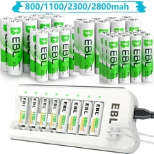 EBL AA AAA Rechargeable Batteries 2300 1100 2800mAh / NI-MH Optional Charger Lot