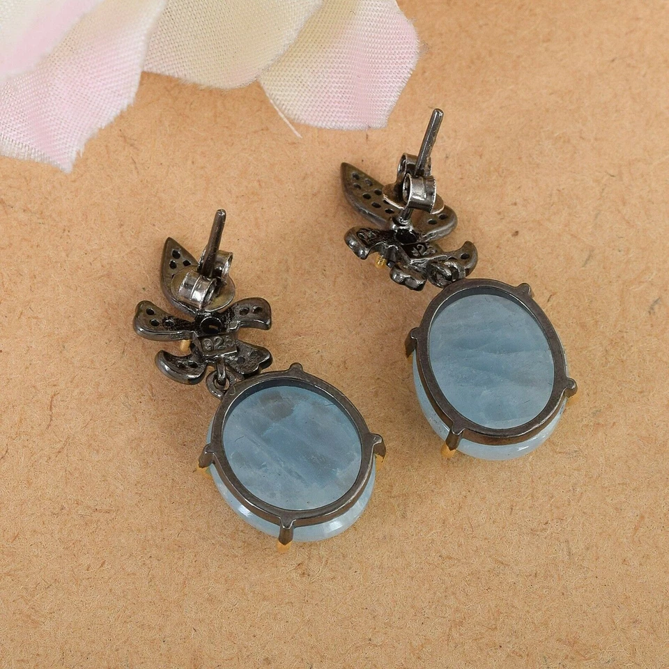 Natürlicher Aquamarin Blauer Saphir Jubiläum Geschenk Schmuck 925 Silber Ohrr... - Bild 4 von 4