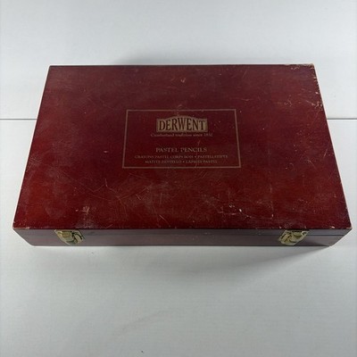 Set of UK vintage Derwent Pastel Pencils Wooden Box, 86 Pencils, Assorted Colors