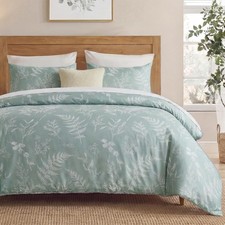 100 Cotton Floral Duvet Cover Set King Size, Green Branches Botanical Beddin...
