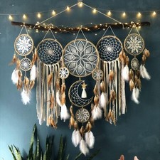 Set of 5 Boho, Hanging Large Boho Dream Catcher Wall Hanging Moon Dream Catch...