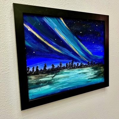#ad #ad Original Northern Lights Acrylic Painting Framed Aurora Borealis Landscape $59.00