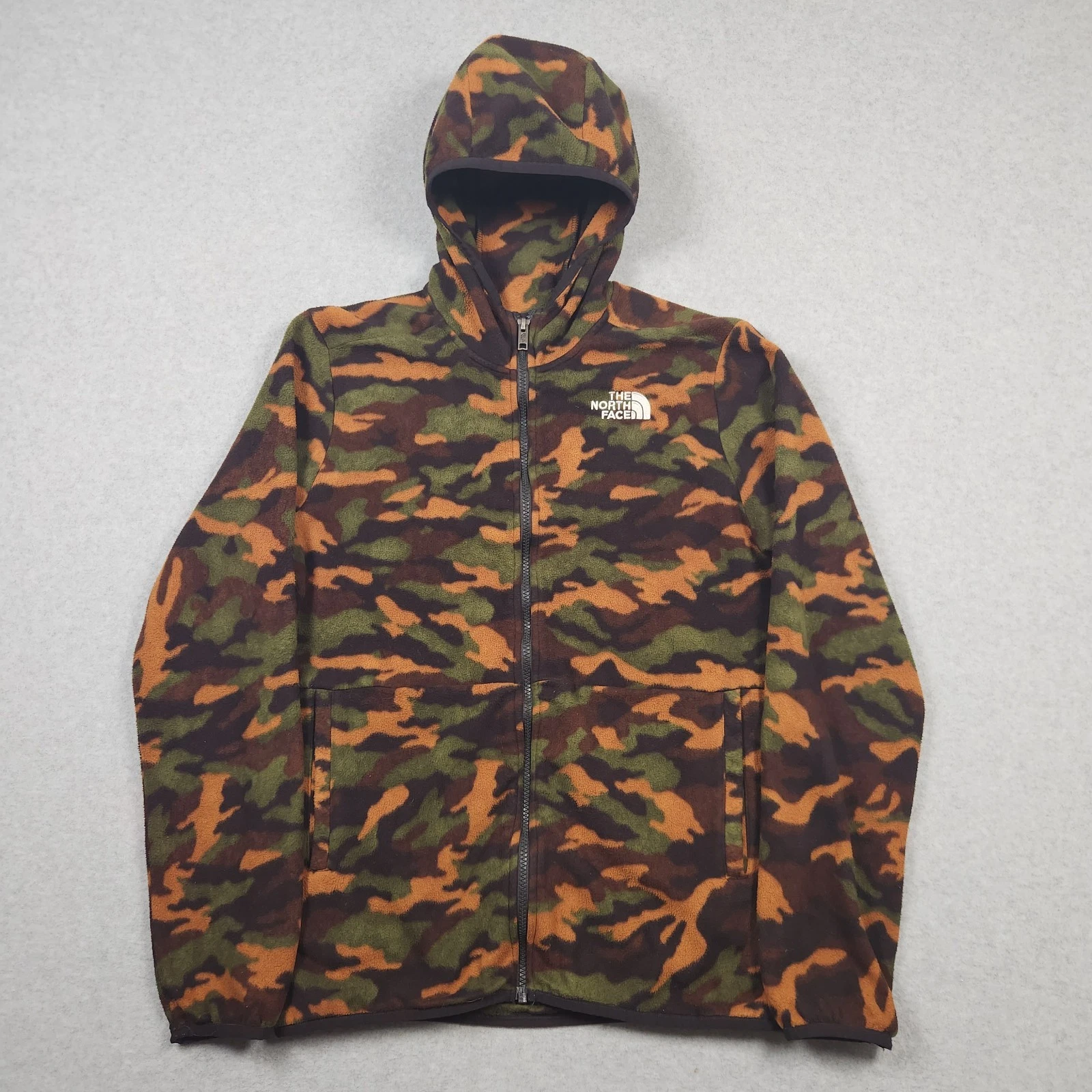 The North Face Jacket Boys 2XL Brown Green Camo Full Zip Hoodie Fleece Outdoors