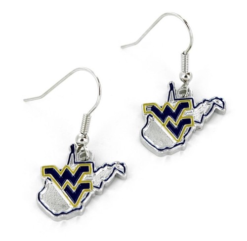 West Virginia Mountaineers State Design NCAA Silver Dangle Earrings Hypo-Allerge - Picture 1 of 1