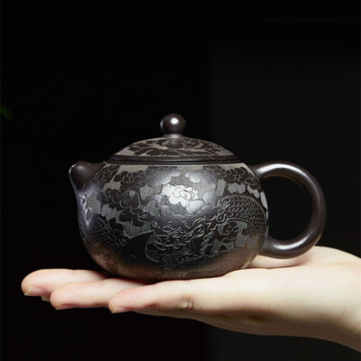 Handmade Tea Pot Dragon Carved Certificate Paper Master Pot Dragon Carved 9 Hole