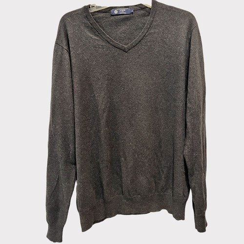 J Crew Cashmere Blend Sweater Mens Size Large Gray VNeck Pullover Classic Cotton