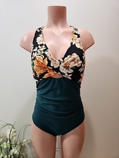 NWT Cupshe Womens One Piece Swimsuit Size L Green W/ Floral Top- Tummy Control