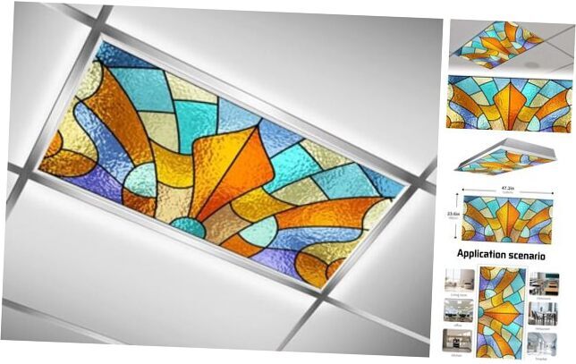 2 Pcs Stained GlassFluorescent Light Cover for Classroom - Magnetic Color-3