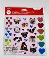 American Greetings Puppy Dog Cat Kittens Hearts 348 Stickers Valentine's Day New