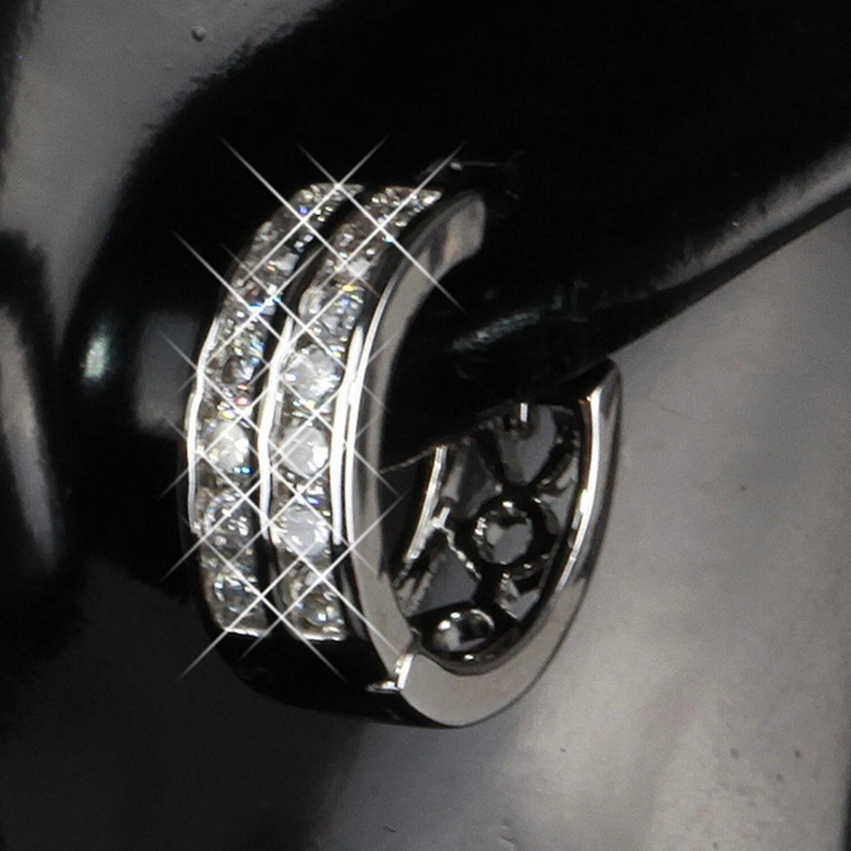 Pendientes Aros De Plata Ø 16 Mm Circonita 750 Oro Blanco 18K Baño De Oro O1607 - Imagen 2 de 4