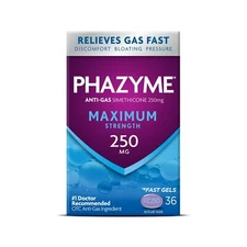Phazyme Maximum Strength Gas & Bloating Relief 250 mg Simethicone 36 Soft Gels