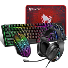 Wired USB Keyboard with Mouse Combo Mice Gaming Headphone Earphone Illuminated