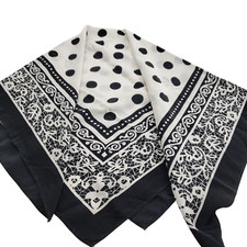 Unbranded Women's Silk Scarf Black White Polka Dot Large 30/33"
