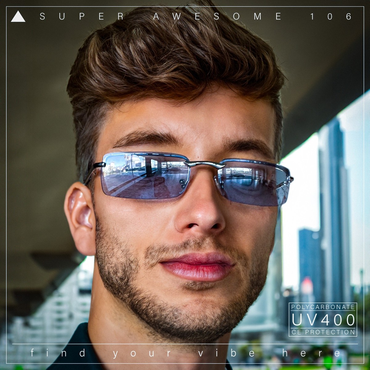 Semi-Rimless Rectangular Sunglasses with Spring Hinge, Metal Temples Lightweight Metal Half Rim Reading Glasses With Anti  main image 4