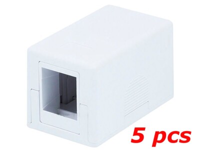 5 Pack - 1-Port Keystone Jack Surface Mount Box One Hole SMB Housing - White