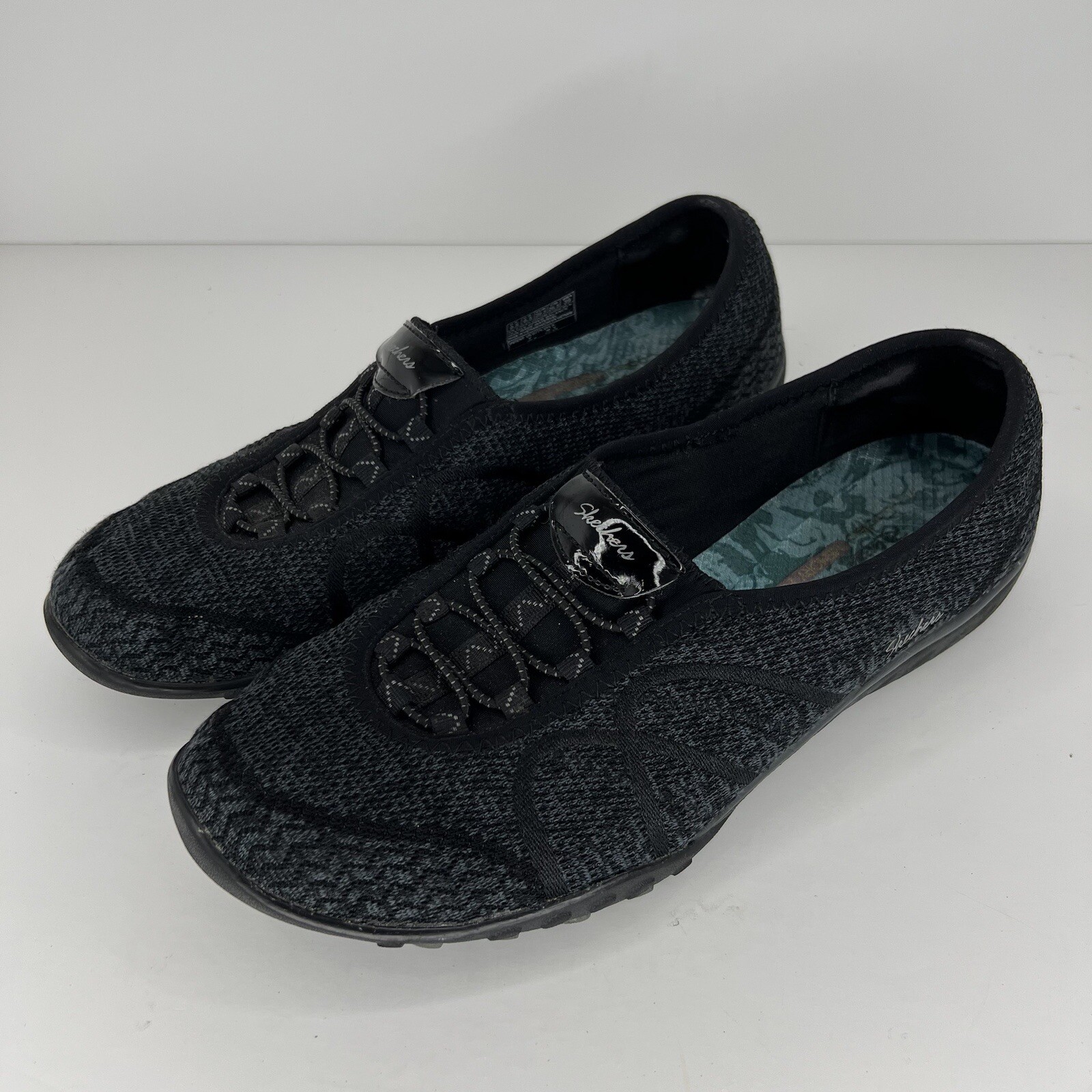 Skechers Breathe Easy Womens Size 9.5 Black Mesh Casual Shoes Comfort Flats