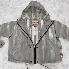 Hunters Rain Jacket Womens Size Xs Cropped Fit Semi Clear & Grey With Logos